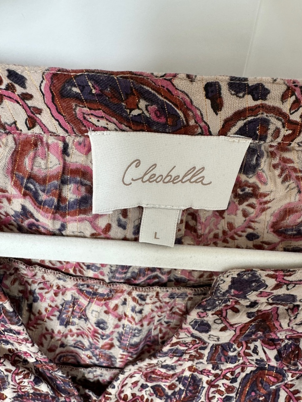 Cleobella Burgundy Purple Cream Paisley Button-Front Blouse - Picture 2 of 5